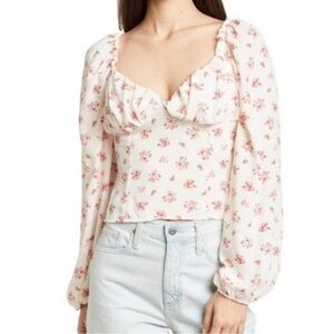 NWT Nordstrom Abound Woven Bustier Long Sleeve‎ Top White Ditsy Floral Size XS